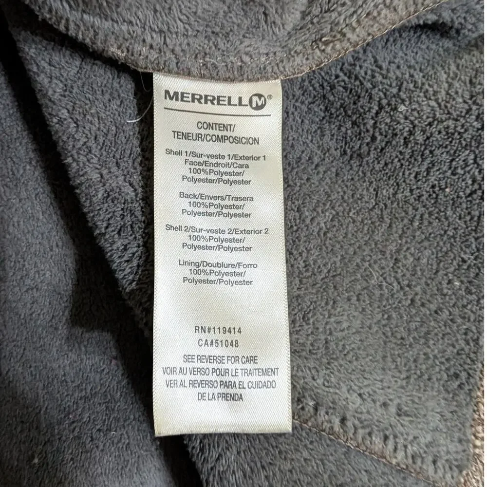 Merrell Geraldine Fleece Lined Coat Brown Tweed Hooded Long Jacket Small - Picture 7 of 7